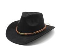 HEYANN Western Cowboy Cappelli per uomo e donna, tesa larga 8 cm, cappello in feltro, cappello da cowboy da donna Fedora Panama, M 56-59 cm, nero-a, Taglia unica