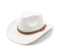 HEYANN Western Cowboy Cappelli per uomo e donna, tesa larga 8 cm, cappello in feltro, cappello da cowboy da donna Fedora Panama, M 56-59 cm, bianco, Taglia unica