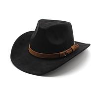 HEYANN Western Cowboy Cappelli per uomo e donna, tesa larga 8 cm, cappello in feltro, cappello da cowboy da donna Fedora Panama, M 56-59 cm, Nero , Taglia unica