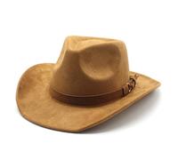 HEYANN Western Cowboy Cappelli per uomo e donna, tesa larga 8 cm, cappello in feltro, cappello da cowboy da donna Fedora Panama, M 56-59 cm, cachi, Taglia unica