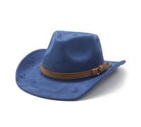 HEYANN Western Cowboy Cappelli per uomo e donna, tesa larga 8 cm, cappello in feltro, cappello da cowboy da donna Fedora Panama, M 56-59 cm, Blu, Taglia unica