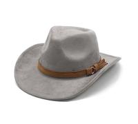 HEYANN Western Cowboy Cappelli per uomo e donna, tesa larga 8 cm, cappello in feltro, cappello da cowboy da donna Fedora Panama, M 56-59 cm, grigio., Taglia unica