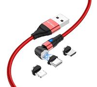 HEYBRO Multi Cavo di Ricarica, 3 in 1 Multiplo Cavetto Micro USB Tipo C Nylon Intrecciato Cavo di Ricarica USB Cavo di Ricarica Magnetico compatibile con Micro USB/Tipo C/i-P