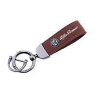 HEYCE Portachiavi per Auto per Alfa Romeo Stelvio 4C Mito Giulietta, Anelli Portachiavi con Fibbia in Metallo in Pelle Scamosciata rotanti,Brown