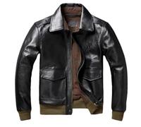 HEYDHSDC Bomber da uomo in pelle di pecora corta cappotto da motociclista in pelle naturale giacche militari allentate, Nero , L