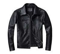 HEYDHSDC Giacca in pelle da uomo in vera pelle bovina naturale giacca bomber casual con risvolto allentato, Nero , XL