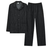 HEYDHSDC Pigiama da uomo in cotone lavorato a maglia, a righe, con risvolto, a maniche lunghe, pigiama per la casa, 01, 3XL