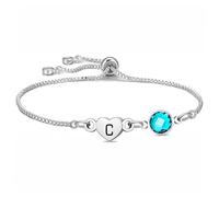HEYEJET Bracciale Donna Argento Cuore 26 Lettera Iniziale Pendente Alfabeto Braccialetti Gioielli Regali Per Zia Figlia Sorelle Amica Mamma Collega Amante Compleanno Natale Regolabili (C)
