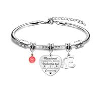 HEYEJET Braccialetti regalo ispiratori per donne ragazze argento cuore braccialetto con 26 lettere regali personalizzati per fidanzata mamma sorelle college moglie compleanno Natale, 18+5 cm, Acciaio