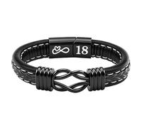 HEYEJET Braccialetto da uomo con nodo infinito per 16-70 anni, papà, figlio, zio, nonno, nipote, amici, numeri fortunati, per Natale, San Valentino, 21 cm, Pelle, Nessuna pietra preziosa