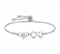 HEYEJET Regali di compleanno per donne argento 7° - 100° braccialetto a forma di cuore infinito per ragazze, numero fortunato, regalo di compleanno per lei, catena regolabile per adolescenti
