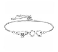 HEYEJET Regali di compleanno per donne argento 7° - 100° braccialetto a forma di cuore infinito per ragazze, numero fortunato, regalo di compleanno per lei, catena regolabile per adolescenti