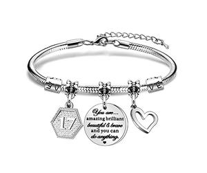 HEYEJET Regalo di compleanno per donne e ragazze, braccialetto di compleanno con ciondoli per il 10° 19° 21° compleanno regalo per figlia, nipote, sorella, amica, ragazze adolescenti Mun Aunt, 16cm