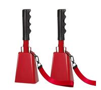 HEYLEAYAR Campanacci da 25,4 cm con manico per eventi sportivi, 2 grandi campane da mucca con cinghie da polso, per tifare giochi di calcio, maratona, matrimoni, feste, rumori, rosso