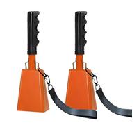 HEYLEAYAR Campanacci da 25,4 cm con manico per eventi sportivi, 2 grandi campane da mucca con cinghie da polso, per tifosi giochi di calcio, maratona, matrimoni, feste, rumori, arancioni