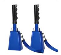 HEYLEAYAR Campanacci da 25,4 cm con manico per eventi sportivi, 2 grandi campane da mucca con cinghie da polso, per tifosi giochi di calcio, maratona, matrimoni, feste, rumori, blu