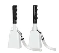 HEYLEAYAR Campanacci da 25,4 cm con manico per eventi sportivi, 2 grandi campane da mucca con cinghie da polso, per tifosi giochi di calcio, maratona, matrimoni, feste, rumori, bianco