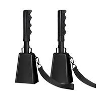 HEYLEAYAR Campanacci da 25,4 cm con manico per eventi sportivi, 2 grandi campane da mucca con cinghie da polso, per tifosi giochi di calcio, maratona, matrimoni, feste, rumori, nero