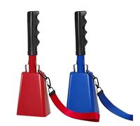 HEYLEAYAR Set di campanacci da 25,4 cm con manico per eventi sportivi, 2 campane grandi con cinghie da polso, per giochi di calcio, maratona, matrimoni, feste, rumori, rosso e blu