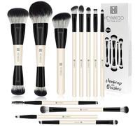 HEYMKGO Set di Pennelli Make up Doppia Estremità 12PCS Professionale Pennelli da Trucco- Sintetico per Fondotinta, Cipria, Contour, Blush, Ombretti & Altro con Borsa da Conservazione