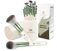 HEYMKGO Set Pennelli Make Up 15 Pezzi Pennelli Trucco con Porta Pennelli Make Up da Viaggio Premium Setole Sintetiche per Fondotinta Kabuki Cipria Correttori Fard Ombretto Illuminante e Sopracciglia