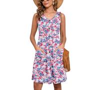 Heymoments Abito estivo da donna, senza maniche, casual, alla moda, ampio, con bottoni, con tasche, A18-lussureggiante Fiori Rossi, XXL