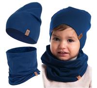 HEYO Set di berretti per bambini, in cotone, scaldacollo, morbido per ragazze, ragazzi, autunno, primavera, set autunnale, Blu scuro, 3-12 Jahren