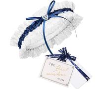 HEYOMI Giarrettiera da Sposa in Blu per Il Matrimonio, Nastro Decorato con Pzzo, Fiocco e Un Cuore Nobile Fatto di Bbrillantini, Regalo Giarrettiere Sposa, Fatto a Mano