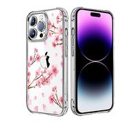 HEYORUN Custodia con fiori di ciliegio adatta per iPhone 14 Pro Max, custodia posteriore trasparente con motivo floreale per ragazze e donne, Sakura trasparente morbido TPU bumper antiurto custodia