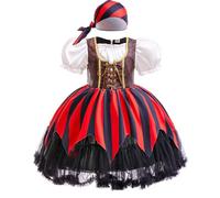 HEYOUTH Abito da Principessa Bucaniere per Ragazze,Party Ragazze Costume Pirata,con Cappello da Pirata,per Festa a Tema Halloween e Giochi di Ruolo (110CM)