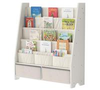 HEYOUTH Scaffale Libri Montessori in Legno Massello con 2 Contenitori e 4 Ripiani Aperti - Mobile Bambini, Libreria con Anti-Ribaltamento 86x70x28cm