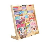 HEYOUTH Scaffale Libri Montessori per Bambini in Legno, 75x30x79 cm con 6 Tasche di Tessuto, Libreria Aperta per Conservare ed Esporre Libri e Giocattoli (Legno Naturale)