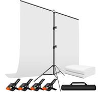 Heysliy Sfondo fotografico bianco con supporto, 2x2m & 1,5x2m, kit di sfondo per studio fotografico, ritratto, riprese di prodotti