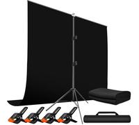 Heysliy sfondo fotografico nero con supporto, 2 x 2 m / 1,5 x 2 m, kit di sfondo per studio fotografico per fotografia di prodotto, ritratti, riprese online, YouTube/streaming