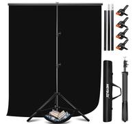 Heysliy sfondo fotografico nero con supporto, 2 x 2 m / 1,5 x 2 m, kit di sfondo per studio fotografico per fotografia di prodotto, ritratti, riprese online, YouTube/streaming