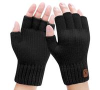 HeySocks Guanti senza dita da uomo - Guanti invernali senza dita caldi guanti termici per corsa, ciclismo, attività all'aria aperta, Logo alce nero, L