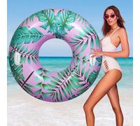 HeySplash Anello da Nuoto con Maniglie per Adulti, 42 Pollici Grande Galleggiante per Piscina, Galleggiante Gonfiabile per Piscina, Giocattoli d'Acqua per Adulti per Spiaggia, Foglie Verdi+Rosa