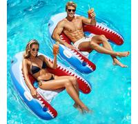 HeySplash Galleggianti per Adulti, 2 Pezzi Sedia Galleggiante per Piscina Squalo con Portabicchieri, Galleggiante Gonfiabile per Piscina con Maniglie, Materassini da Piscina Spiaggia Lago, Squalo Blu