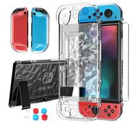 HEYSTOP Custodia compatibile con Nintendo Switch con pellicola protettiva, trasparente custodia protettiva per Nintendo Switch accessori con pellicola protettiva e maniglia Cover Case antiurto e