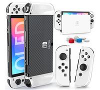 HEYSTOP Custodia compatibile con Nintendo Switch OLED modello 2021, protettiva per PC, agganciabile comoda in TPU Joy-Con e 6 tappi per bastone