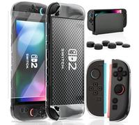 HEYSTOP Custodia per Nintendo Switch 2 Dockable Clear Soft TPU Cover Protettiva per Nintendo Switch 2 Grip con Una Protezione per Lo Schermo in Vetro Temperato Switch 2 e 6 Cappucci per Levette