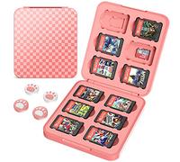 HEYSTOP Scatola portaoggetti per Nintendo Switch/Switch OLED, Switch Game Case Switch - Scatola di immagazzinaggio con 12 giochi Switch, 12 zone di memoria Micro SD e cappuccio per il pollice, rosa