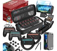 HEYSTOP Set di Accessori 25 in 1 per Nintendo Switch 2 Include una Custodia Rigida Migliorata, Cover Rimovibile per la Console Dock, Pellicola Protettiva, Volante da Corsa per Joy-Con 2 e Molto Altro