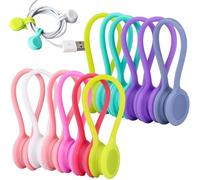 Heyumybit 10 Pezzi Fascette Magnetiche,Silicone Riutilizzabili Fascette Fermacavi,Organizer Cavi Scrivania,Gestore Cavi USB per Scuola Home Office,(10 Colori)