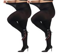 HeyUU Collant da donna Plus Taglie vita alta metà trasparente XL-4XL, 2 x nero, XXXXL