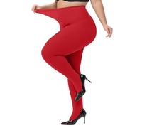 HeyUU Collant da donna Plus Taglie vita alta metà trasparente XL-4XL, Colore: rosso, 3XL