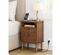 HEYZOEY Comodino effetto noce con presa, stile rustico, 39 x 29 x 60 cm | Con 2 prese, 1 USB e 1 USB-C, scomparto aperto e grande spazio dietro la porta, utilizzabile anche come tavolino