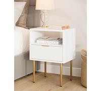 HEYZOEY Comodino, piccolo comodino con cassetto e ripiano, comodino in legno con gambe dorate, tavolino moderno metà secolo per camera da letto, soggiorno, bianco