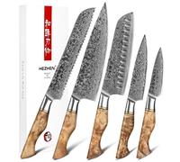 HEZHEN 5PC Coltelli Da Cucina Set-Durevole, Acciaio Damasco trattato termicamente sottovuoto- Coltello da cuoco in acciaio giapponese ad alto tenore di carbonio -Pacchetto regalo in porcellana