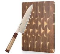 HEZHEN Coltello da Chef in Acciaio Damascato Rame, Professionale Coltello Damasco con Tagliere in Legno di Acacia